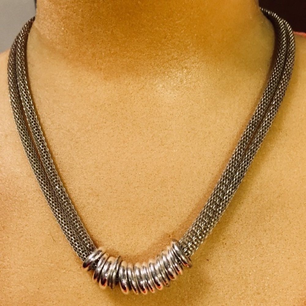 3 ring silver necklace 